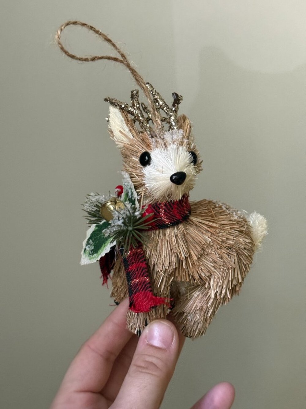 Modern Christmas Reindeer Straw Made Sparkling Antler Tree Ornament Decor